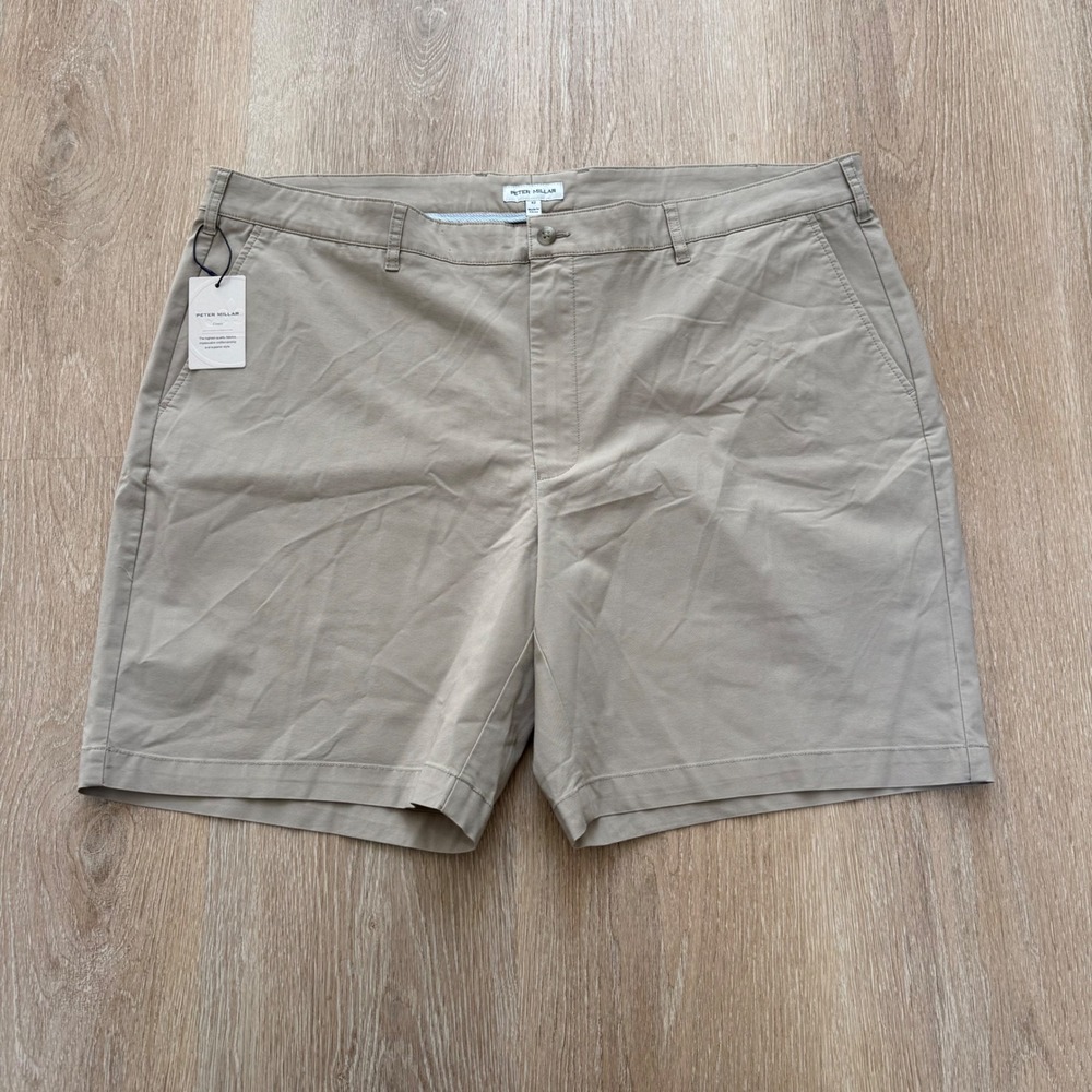 Peter Millar Crown Comfort Shorts Mens 42 Khaki 2-Way Stretch Classic Fit ME0B16